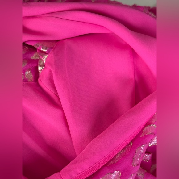 LILLY PULITZER Hot Pink Metallic Foil Wrap Dress Ruffle Hem Cocktail Dress - Picture 14 of 17
